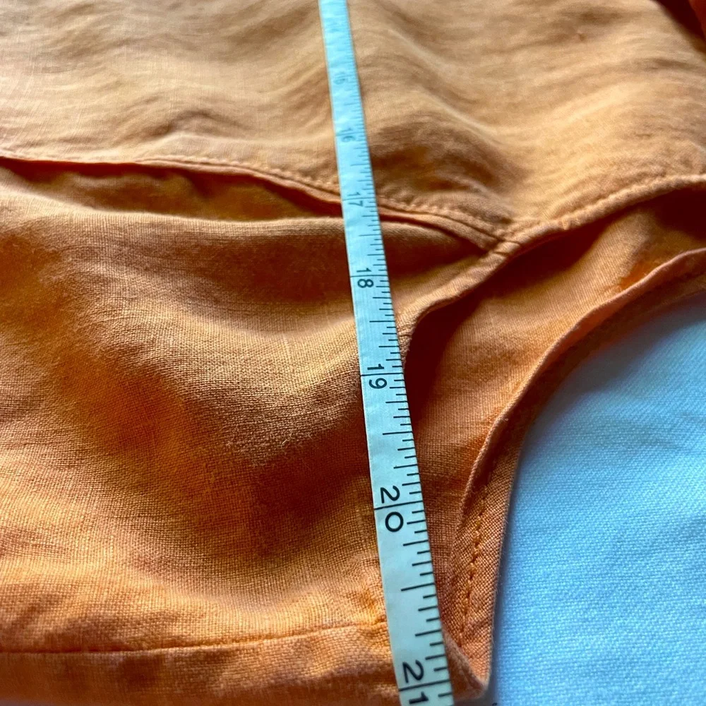 100% Linen Orange Sleeveless Beach Summer Button-Up Top - Picture 6 of 7